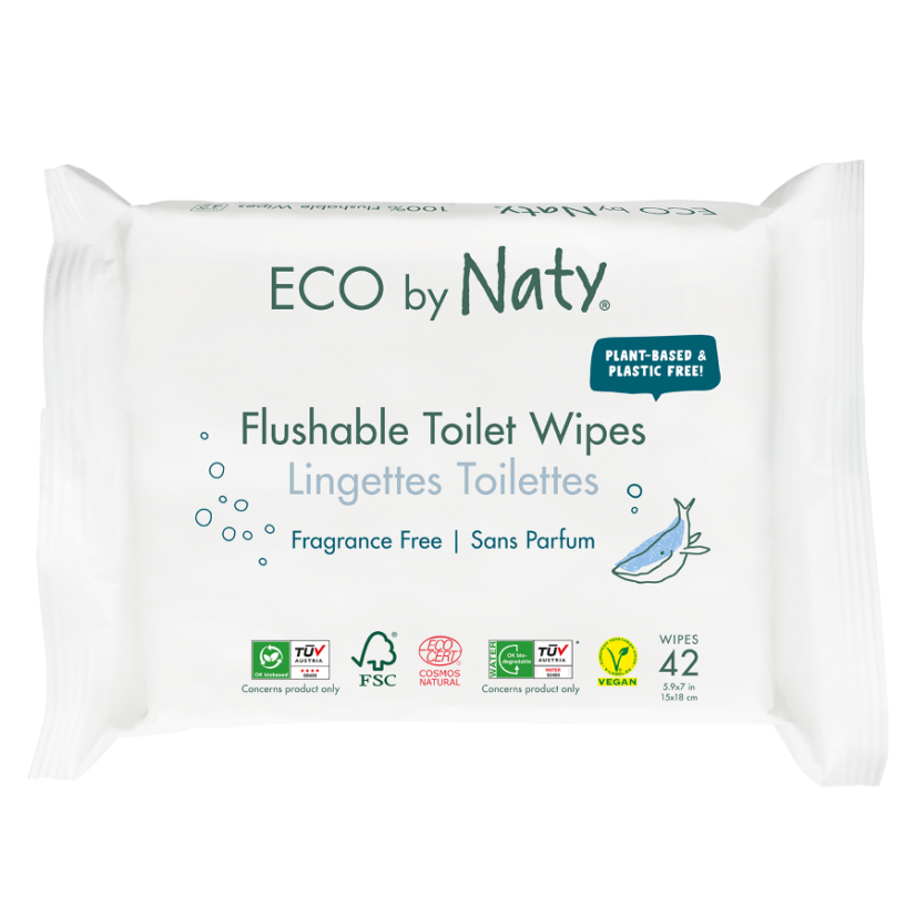 Vlhčené splachovateľné obrúsky s funkciou toaletného papiera ECO by Naty bez vône (42 ks)