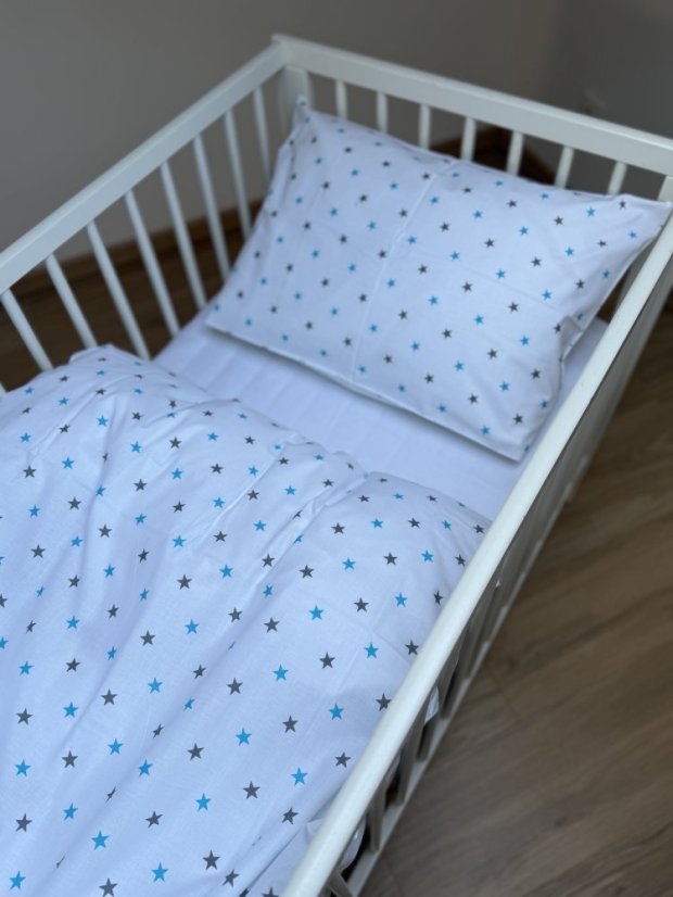Povlečení na peřinku a polštářek Šedé a Modré Hvězdičky