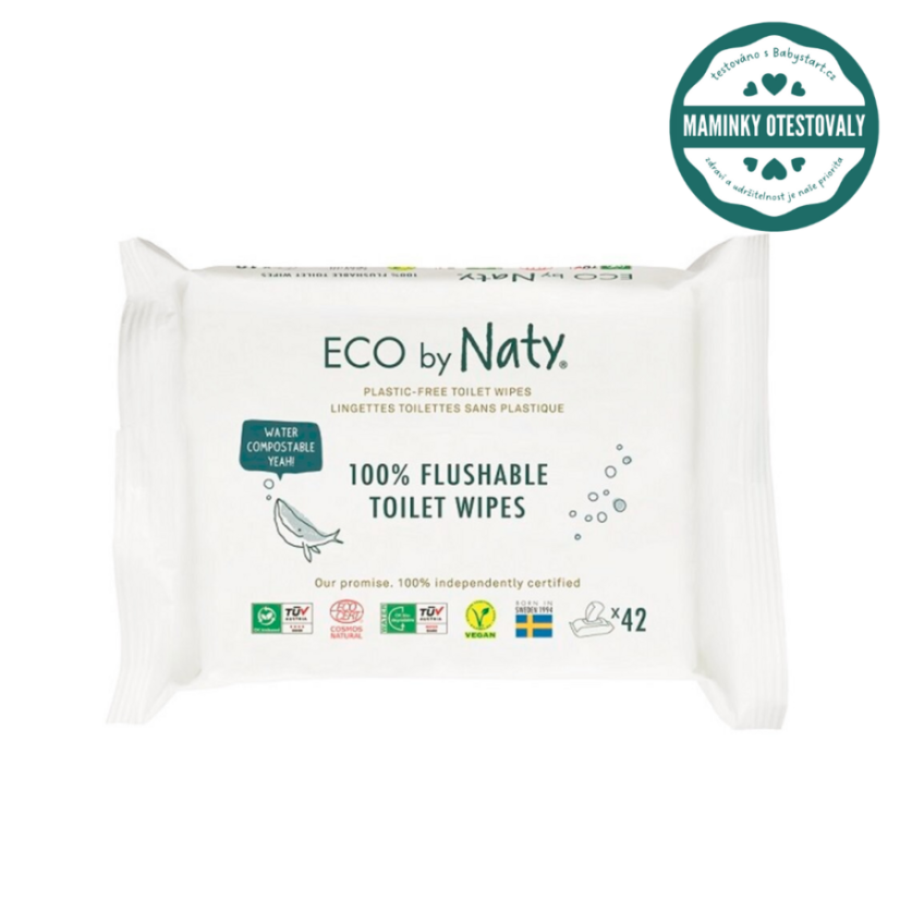 Vlhčené splachovateľné obrúsky s funkciou toaletného papiera ECO by Naty bez vône (42 ks)