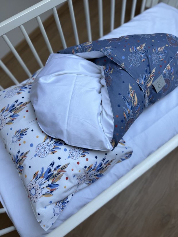 Péřová zavinovačka Klasik Lapače snů Modrá + polštářek