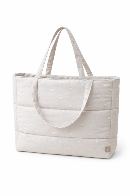 Velká pevná látková taška 52 × 42 cm – taška ke kočárku i na rameno Tulipány